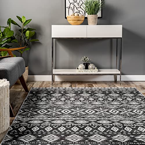 nuLOOM Madlyn Tribal Machine Washable Ultra Thin Area Rug, 4' x 6', Charcoal