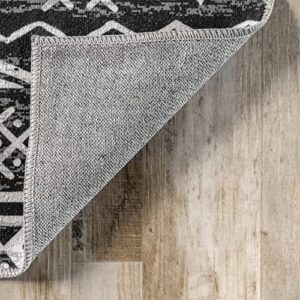 nuLOOM Madlyn Tribal Machine Washable Ultra Thin Area Rug, 4' x 6', Charcoal