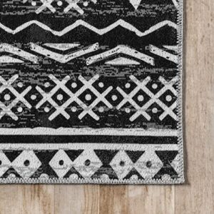 nuLOOM Madlyn Tribal Machine Washable Ultra Thin Area Rug, 4' x 6', Charcoal