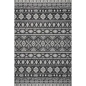 nuLOOM Madlyn Tribal Machine Washable Ultra Thin Area Rug, 4' x 6', Charcoal