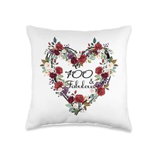birthday gifts for women fabulous 100 years old 100th throw pillow, 16x16, multicolor