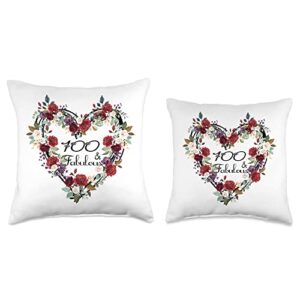 Birthday Gifts for Women Fabulous 100 Years Old 100th Throw Pillow, 16x16, Multicolor