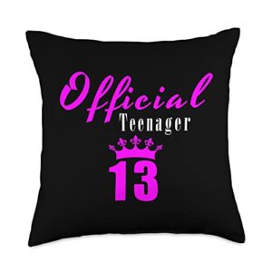 13th birthday teenager 13 years gift girl official teenager 13 throw pillow, 18x18, multicolor