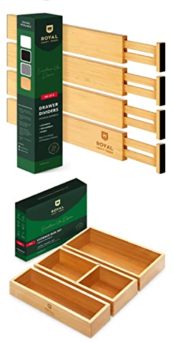 ROYAL CRAFT WOOD Adjustable Bamboo Drawer Dividers Organizers and Storage Box Set of 3