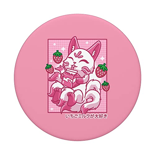 Kitsune Japanese Anime Fox Kawaii Strawberry Milk PopSockets Swappable PopGrip