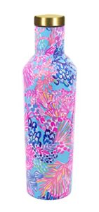 lilly pulitzer stainless steel water bottle, 18 oz metal water bottle, double wall insulated tumbler with lid, splendor in the sand