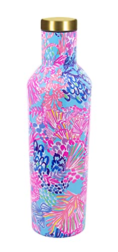 Lilly Pulitzer Stainless Steel Water Bottle, 18 Oz Metal Water Bottle, Double Wall Insulated Tumbler with Lid, Splendor in the Sand