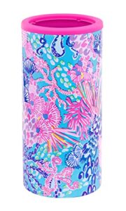 lilly pulitzer slim can cooler, double wall stainless steel, insulated drink sleeve for 12 oz skinny bottles and seltzers, splendor in the sand