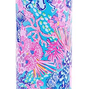 Lilly Pulitzer Slim Can Cooler, Double Wall Stainless Steel, Insulated Drink Sleeve for 12 Oz Skinny Bottles and Seltzers, Splendor in the Sand