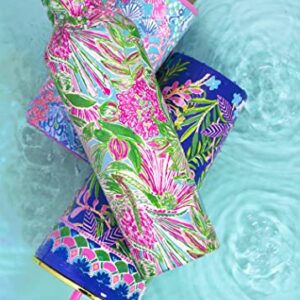 Lilly Pulitzer Slim Can Cooler, Double Wall Stainless Steel, Insulated Drink Sleeve for 12 Oz Skinny Bottles and Seltzers, Splendor in the Sand