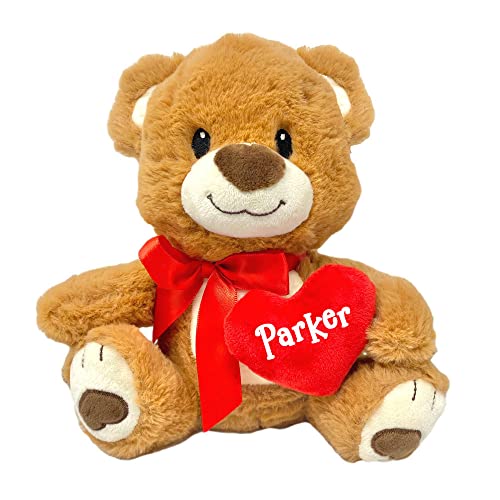 The Trendy Turtle Personalized Valentine's Day Brown Bear - Teddy Holding Heart Pillow Stuffed Animal Keepsake with Custom Name