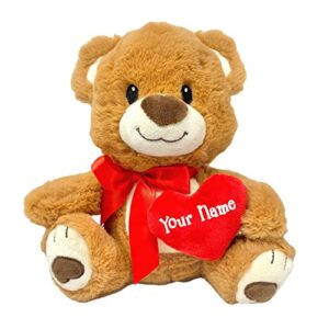 The Trendy Turtle Personalized Valentine's Day Brown Bear - Teddy Holding Heart Pillow Stuffed Animal Keepsake with Custom Name