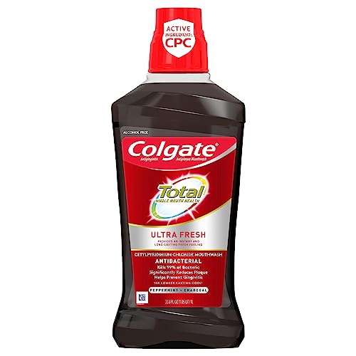 Colgate Total Ultra Fresh Mouthwash, Peppermint & Charcoal, 1 Liter (Pack of 6)