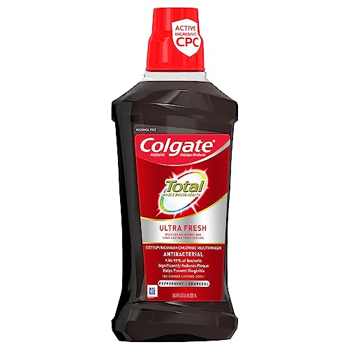 Colgate Total Ultra Fresh Mouthwash, Peppermint & Charcoal, 1 Liter (Pack of 6)