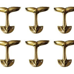 Brass Whale Tail Wall Mount Hooks Set of 6 Pieces Sculpture Unique A Excellent Item for Home | Office | Restaurant Decorations Item Coat Hook by INDIAART12