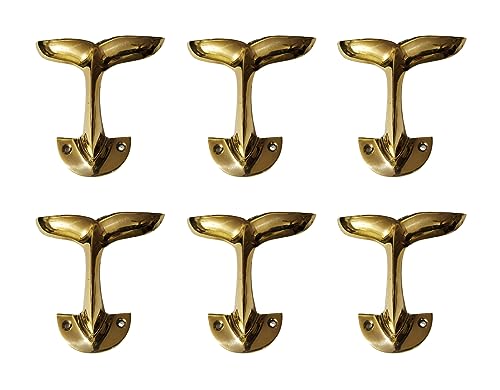 Brass Whale Tail Wall Mount Hooks Set of 6 Pieces Sculpture Unique A Excellent Item for Home | Office | Restaurant Decorations Item Coat Hook by INDIAART12