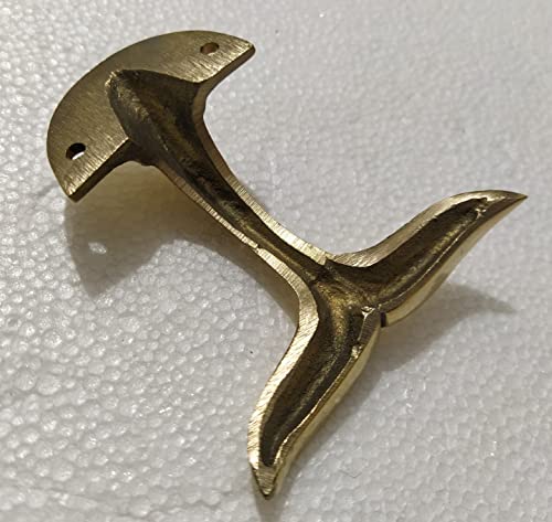 Brass Whale Tail Wall Mount Hooks Set of 6 Pieces Sculpture Unique A Excellent Item for Home | Office | Restaurant Decorations Item Coat Hook by INDIAART12