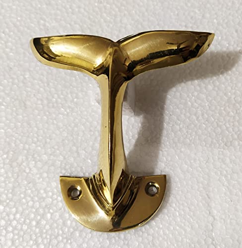 Brass Whale Tail Wall Mount Hooks Set of 6 Pieces Sculpture Unique A Excellent Item for Home | Office | Restaurant Decorations Item Coat Hook by INDIAART12