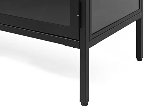 Modern Dover 2-Section Sideboard with Tempered Glass Doors, Steel Frame, Adjustable Height Feet, Freestanding for Home Office, Living Room, ‎Bathroom, Nursery, Bedroom, 15.75x36.5x33.5 in., Black/Gold