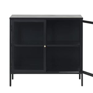 Modern Dover 2-Section Sideboard with Tempered Glass Doors, Steel Frame, Adjustable Height Feet, Freestanding for Home Office, Living Room, ‎Bathroom, Nursery, Bedroom, 15.75x36.5x33.5 in., Black/Gold