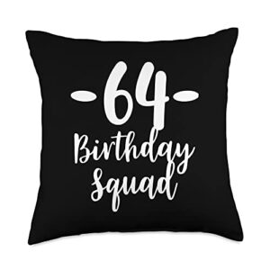 64th birthday squad 64 year old cute birthday party happy throw pillow, 18x18, multicolor