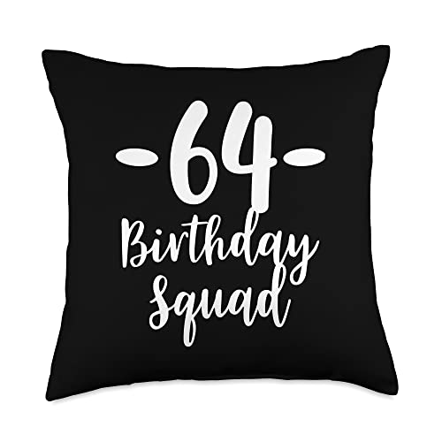 64th Birthday Squad 64 Year Old Cute Birthday Party Happy Throw Pillow, 18x18, Multicolor