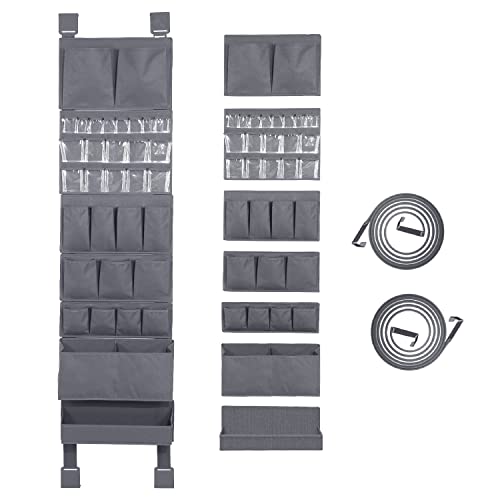 Over The Door Hanging Organizer Storage Wall Mount Premium Durable with 7 Unique Large Pockets Customizable Metal Door Hooks 17” Wide * 73” Long Closet Organizer Office Home Easy to Setup Grey