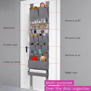 Over The Door Hanging Organizer Storage Wall Mount Premium Durable with 7 Unique Large Pockets Customizable Metal Door Hooks 17” Wide * 73” Long Closet Organizer Office Home Easy to Setup Grey