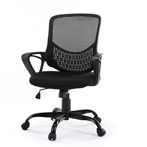 office chair mesh mid-back height adjustable swivel chair ergonomic computer desk chair with armrest for home, black