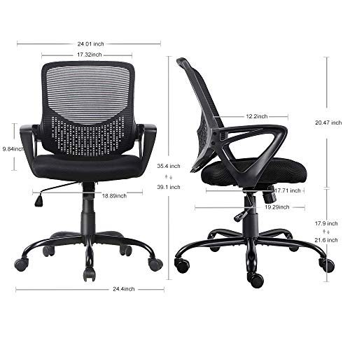 Office Chair Mesh Mid-Back Height Adjustable Swivel Chair Ergonomic Computer Desk Chair with Armrest for Home, Black