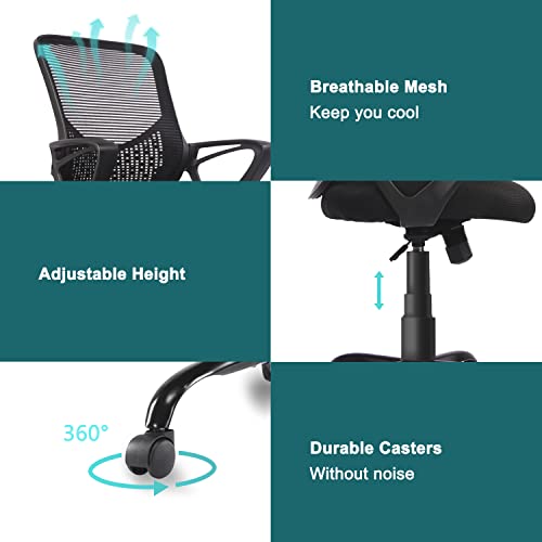 Office Chair Mesh Mid-Back Height Adjustable Swivel Chair Ergonomic Computer Desk Chair with Armrest for Home, Black