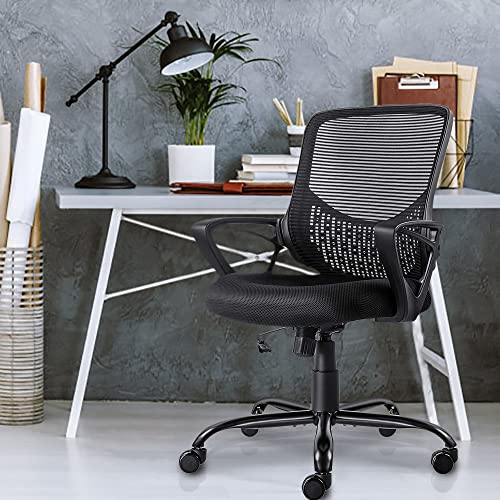 Office Chair Mesh Mid-Back Height Adjustable Swivel Chair Ergonomic Computer Desk Chair with Armrest for Home, Black