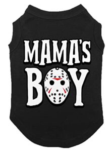 mama's boy - horror movie parody dog shirt (black, large)