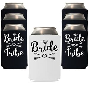 veracco bride and bride tribe drinking team can coolie holder bachelor party wedding favors gift for groom groomsmans proposal (white/black, 12)