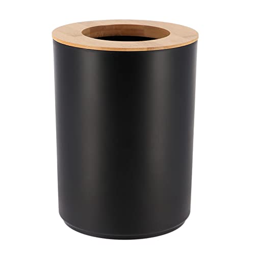 Evideco French Home Goods Black Bathroom Trash Can Padang Bamboo Top 1.3 Gal - Stylish and Sustainable 5L Waste Solution