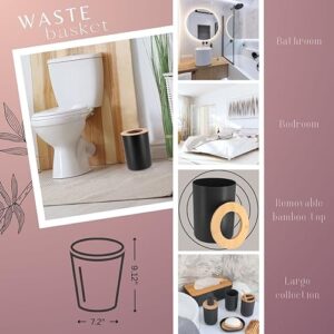 Evideco French Home Goods Black Bathroom Trash Can Padang Bamboo Top 1.3 Gal - Stylish and Sustainable 5L Waste Solution