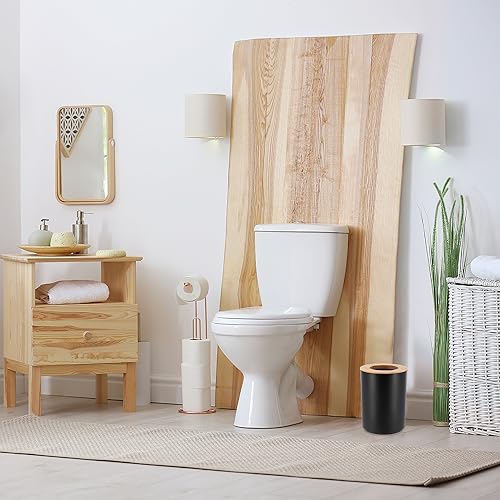Evideco French Home Goods Black Bathroom Trash Can Padang Bamboo Top 1.3 Gal - Stylish and Sustainable 5L Waste Solution