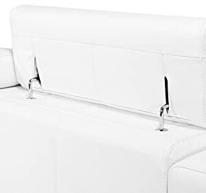 Zuri Furniture Rousso Leather Sectional with Ratcheting Headrests and Right Chaise in White