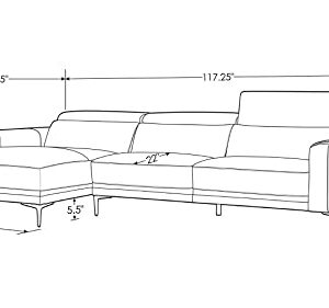 Zuri Furniture Rousso Leather Sectional with Ratcheting Headrests and Right Chaise in White