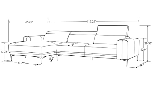 Zuri Furniture Rousso Leather Sectional with Ratcheting Headrests and Right Chaise in White