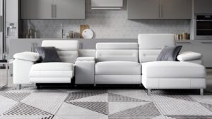 zuri furniture monaco reclining leather l-sectional with console, white