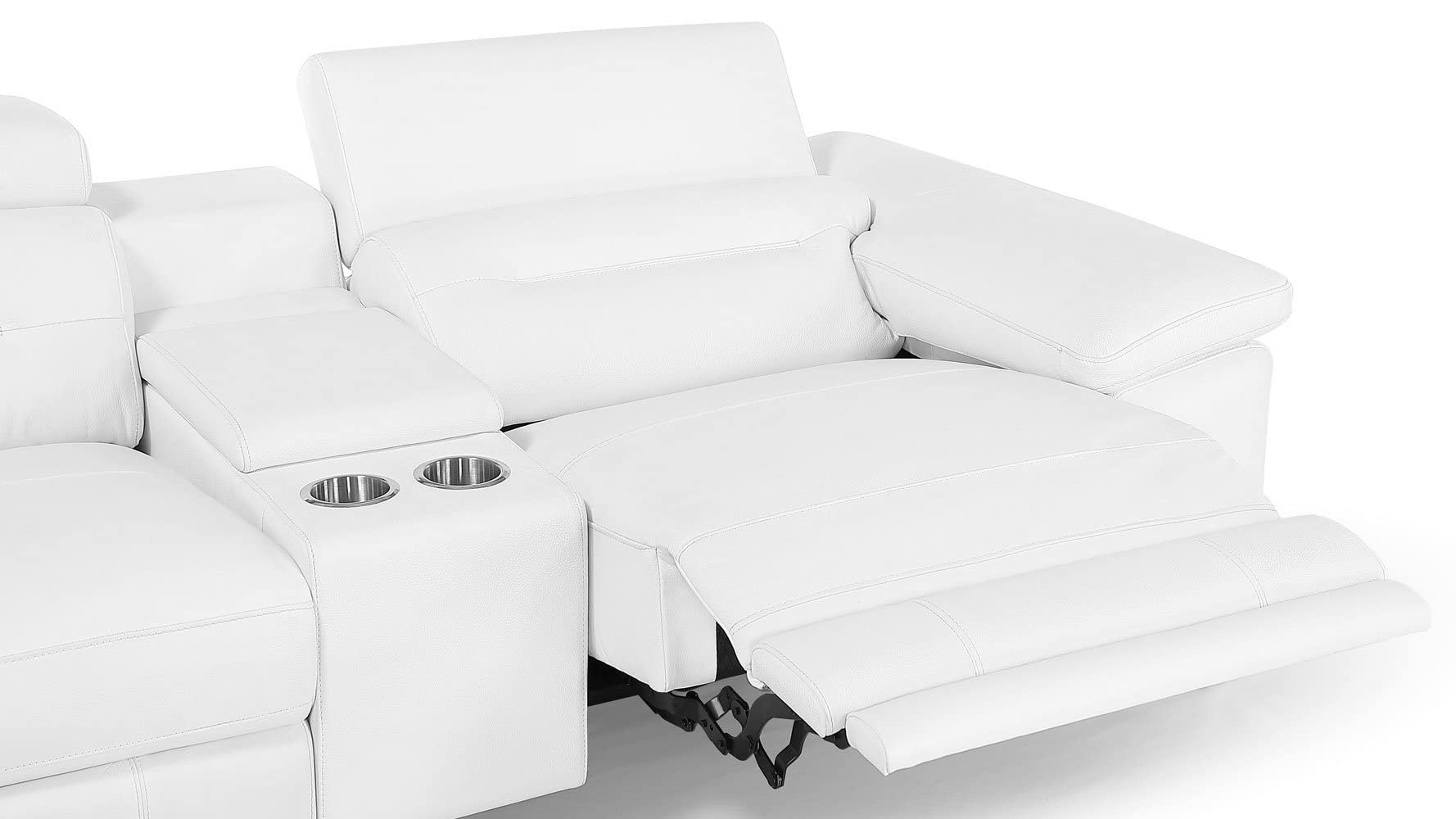 Zuri Furniture Monaco Reclining Leather L-Sectional with Console, White