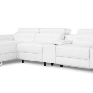 Zuri Furniture Monaco Reclining Leather L-Sectional with Console, White