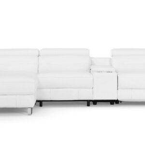 Zuri Furniture Monaco Reclining Leather L-Sectional with Console, White