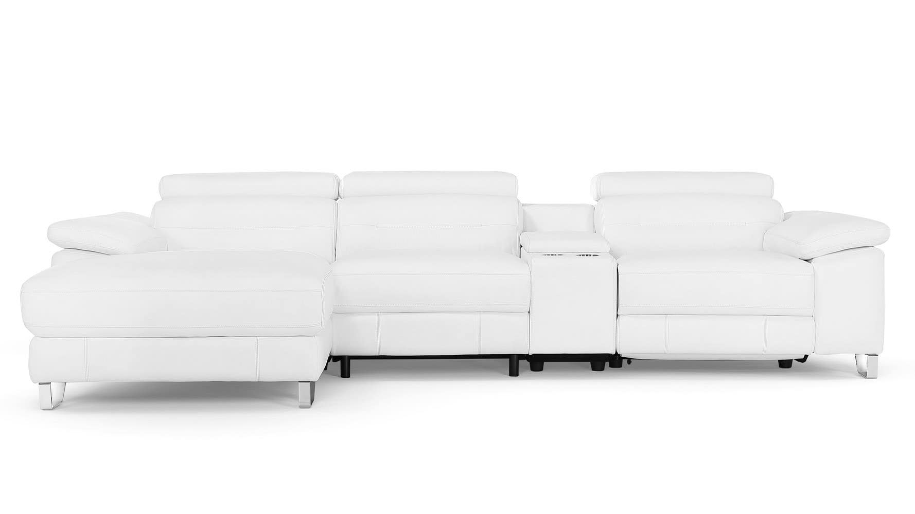 Zuri Furniture Monaco Reclining Leather L-Sectional with Console, White