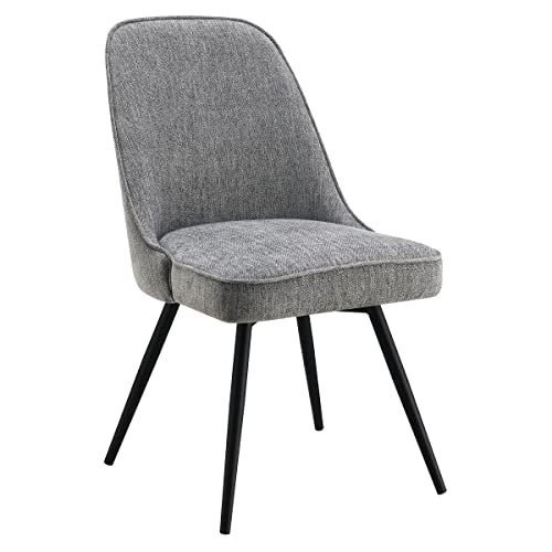 OSP Home Furnishings Martel Swivel Chair with Padded Seat and Black Legs for Dining or Home Office Use, Charcoal Herringbone Fabric