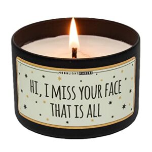 Moonlight Makers Hi I Miss Your Face That Is All Candle, Beachwood Scented Handmade Candle, Natural Soy Wax Candle, 25+ Hour Burn Time, 8oz Tin