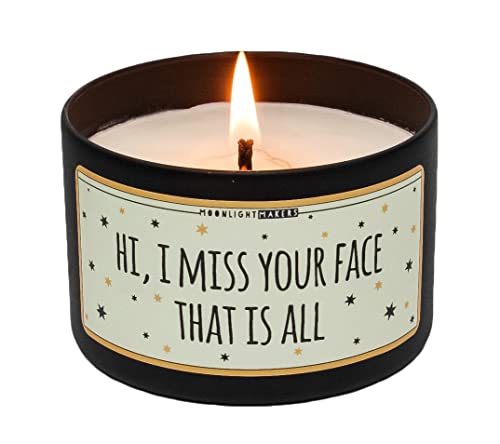 Moonlight Makers Hi I Miss Your Face That Is All Candle, Beachwood Scented Handmade Candle, Natural Soy Wax Candle, 25+ Hour Burn Time, 8oz Tin