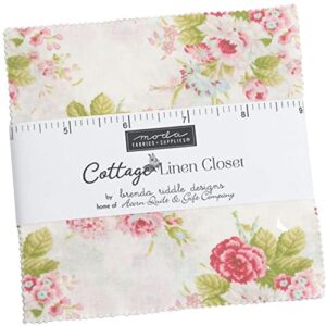 moda fabrics cottage linen closet charm pack by brenda riddle designs; 42-5 inches precut fabric quilt squares, 5 inches