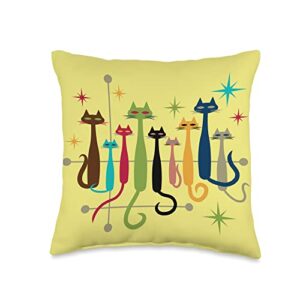 dw mid century modern cats vintage retro mid-century modern look cats 50s 60s style throw pillow, 16x16, multicolor